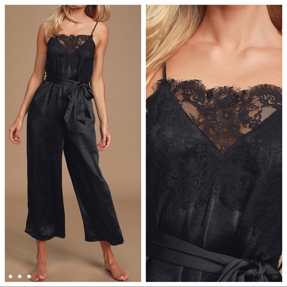 Vision Of Perception Black Lace Satin Jumpsuit